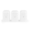 Set of three white kitchen storage tins labelled S, C, T for sugar, coffee, tea.
