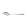 Silver dessert spoon with textured handle on white background