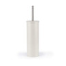 Grey toilet brush holder with stainless steel handle, shown upright on white background
