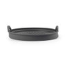 Grey silicone microwave grill tray with handles, shown from side angle