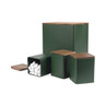 Set of green kitchen storage canisters with wooden lids, one open to show contents