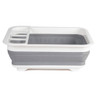 Collapsible grey and white washing-up bowl with integrated utensil holder, shown side view