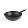 Black non-stick wok with long handle, shown on white background
