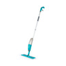 Blue spray mop with grey handle and refillable bottle, shown upright on white background