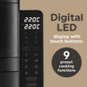 Air fryer digital LED display with touch buttons and 9 preset cooking functions