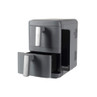 Grey Salter dual basket air fryer with front handles, shown at angle.