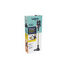 Cordless stick vacuum cleaner retail box packaging with teal and white design