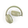 Green over-ear wireless headphones with padded ear cups, side view