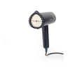 Blue handheld garment steamer, side angle showing metal steaming plate