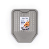 Grey chip tray with raised ridges, shown in packaging. Suitable for oven chips.