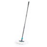 Microfibre spin mop with grey and teal handle, shown upright on white background
