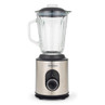 Stainless steel and black jug blender with glass jug, shown upright on white background