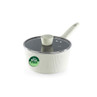 Cream saucepan with lid, ribbed sides, PFAS free label on front