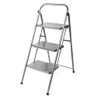 Three-step silver folding step ladder with handrail, suitable for indoor household use