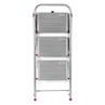 Folded three-step aluminium ladder with grey steps and pink detail, front view