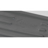 Close-up of grey Kleeneze logo embossed on a ridged surface