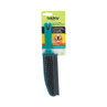 Pet upholstery brush with teal handle and black rubber bristles in retail packaging