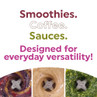 Promotional banner with text for smoothies, coffee, sauces; blender images highlight versatility.