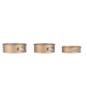 Set of three gold non-stick springform cake tins, various sizes, side clip view