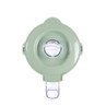 Green plastic jug lid with transparent spout, shown from above