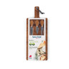 Bamboo cheese board set with three wooden-handled cheese knives in retail packaging