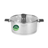 Stainless steel stock pot with glass lid and PFAS free badge