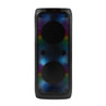 Large black Bluetooth party speaker with colourful LED lights on front grill