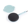 Blue electric crepe maker with non-stick hot plate and matching dipping tray