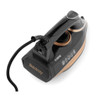 Black and copper steam iron with Beldray logo, shown from above