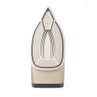 Steam iron soleplate in gold, showing anti-scale vents, front view