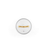 Cream glass pan lid with gold handle, shown from above against white background