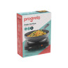 Progress single hot plate boxed, black, portable electric hob with pan on packaging