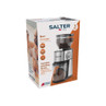 Salter burr coffee grinder retail box showing product image, features, and 3-year guarantee.