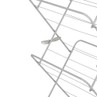 Folding metal clothes airer, partial side view, light grey finish