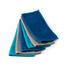 Pack of five microfibre cleaning cloths in blue, teal and grey