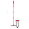 Flat mop and rectangular bucket set in grey with pink accents, shown upright