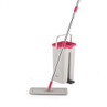 Flat mop and rectangular bucket set in grey with pink accents, shown upright