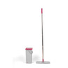 Flat mop and grey cleaning bucket with pink trim, shown upright for product display.