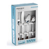 Boxed set of 16-piece silver cutlery, includes forks, knives, dessert spoons and teaspoons.