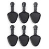 Set of six black non-stick raclette pans with handles, shown from above.