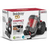 Compact cylinder vacuum cleaner in red and black, boxed