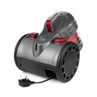 Cylinder vacuum cleaner body in grey and red with UK plug, rear view