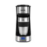 Silver and black filter coffee maker with travel mug and digital display
