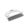 Heavy-duty scrubbing brush with white handle and grey bristles, suitable for cleaning.