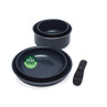 Set of three dark blue non-stick pans with removable handle, PFAS free label shown