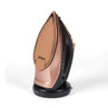 Cordless rose gold steam iron showing soleplate
