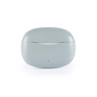 Grey wireless earbud charging case, closed, front view