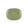 Green wireless earbud charging case, closed, front view