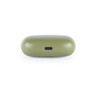 Green wireless earbud charging case showing USB-C port, front view