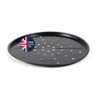 Black perforated pizza tray with Made in the UK badge
